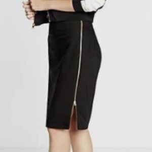 Express Side Gold Zip Midi Pencil Skirt